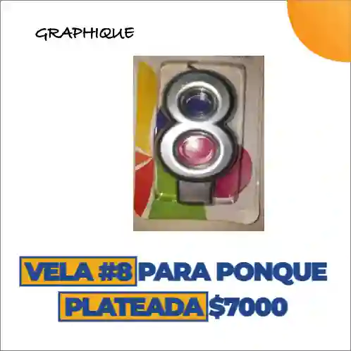 Vela #8 Para Ponqué Plateada