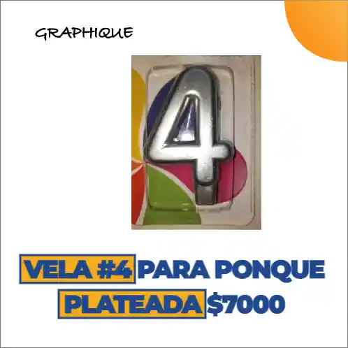 Vela #4 Para Ponqué Plateada