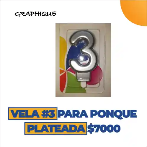 Vela #3 Para Ponqué Plateada