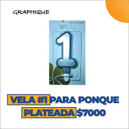 Vela #1 Para Ponqué Plateada