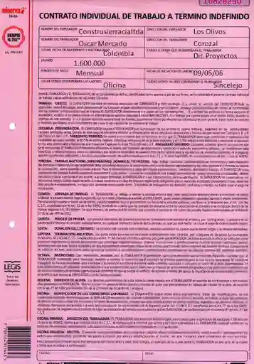 Contrato Individual De Trabajo A Termino Indefinido X1