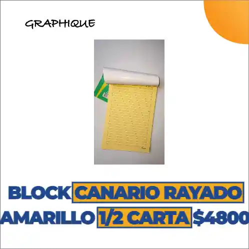 Block Canario Amarillo Rayado Media Carta