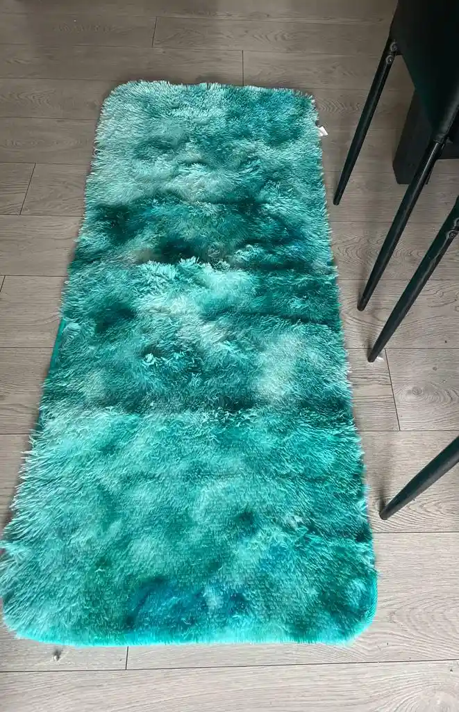 Pie De Cama Peludo Tapete 60x1.50 Cm Tie Dye Turquesa