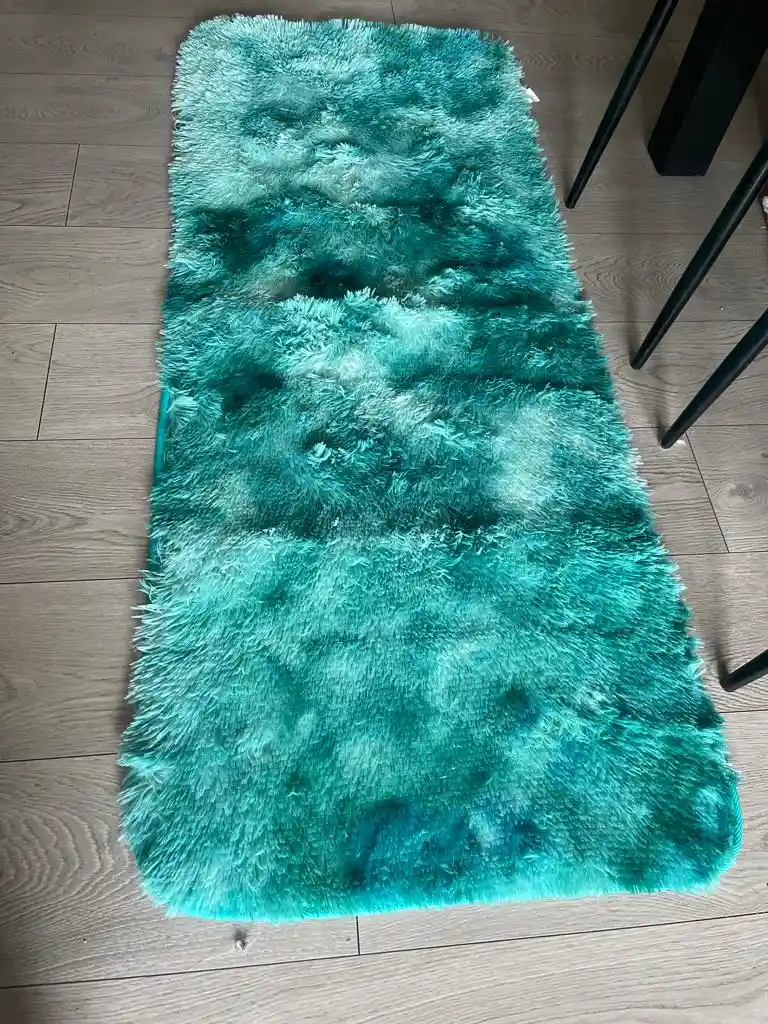 Pie De Cama Peludo Tapete 60x1.50 Cm Tie Dye Turquesa