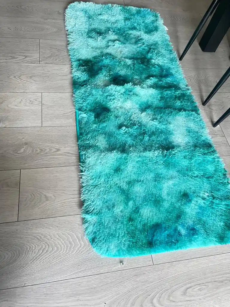 Pie De Cama Peludo Tapete 60x1.50 Cm Tie Dye Turquesa