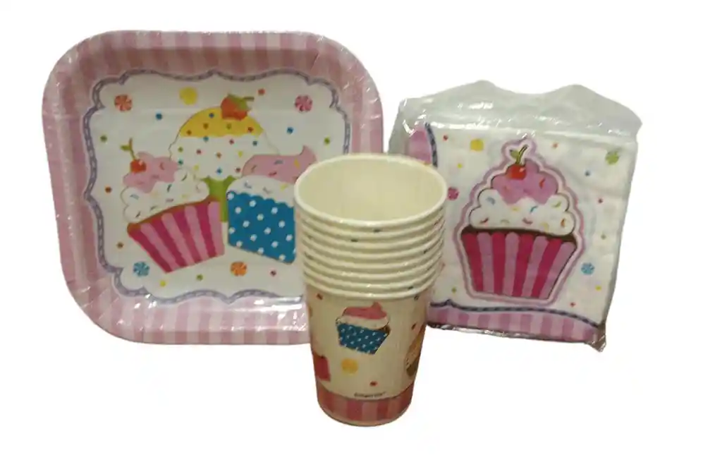 Set - Kit Fiesta Plato Vaso Servilleta Cupcakes Sempertex X 8 Unidades