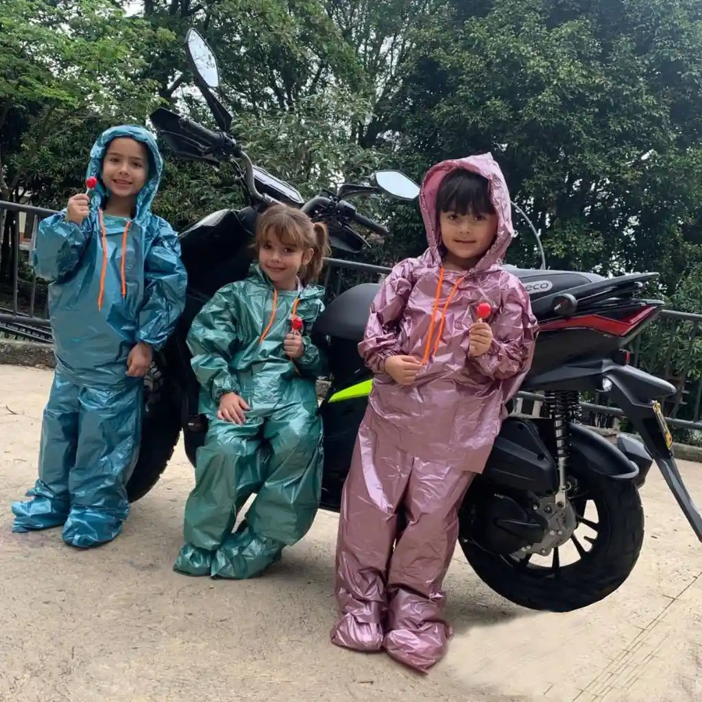 Impermeable Moto Bicicleta Plástico Talla: 14 Portable Niña Niño - Verde