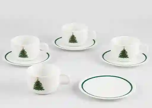 Taza Café X 4 Y Plato X 4 Navidad Expressions Arbol