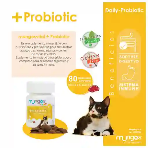 Probióticos Para Gatos – Salud Intestinal – Mungos Vital Probiotic X 80 Unidades Blandas