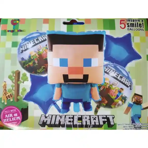 Kit De Globos Metalizados Minecraft Sin Inflar