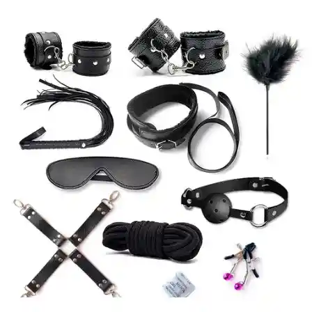 Kit Sado 10 Piezas Bdsm Sadomasoquismo Bondage Humillación Juego En Pareja Black