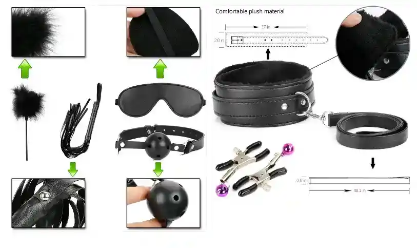 Kit Sado 10 Piezas Bdsm Sadomasoquismo Bondage Humillación Juego En Pareja Black