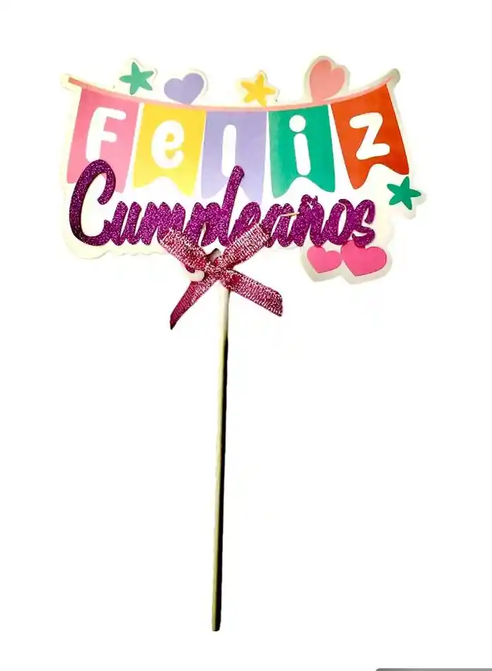 Decoracion Para Torta / Pudín Topper Feliz Cumpleaños Fucsia