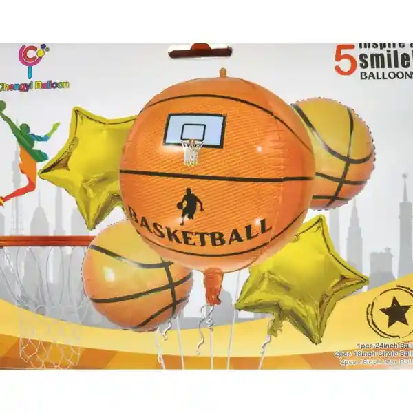 Kit De Globos Metalizados Basketball Sin Inflar