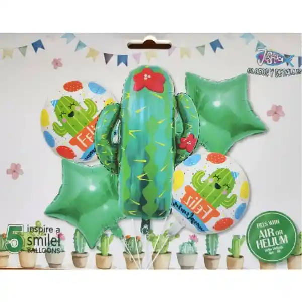 Kit De Globos Metalizados Mexicano Cactus Sin Inflar