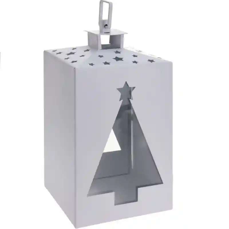 Farol Navidad 28cm Blanco Metal