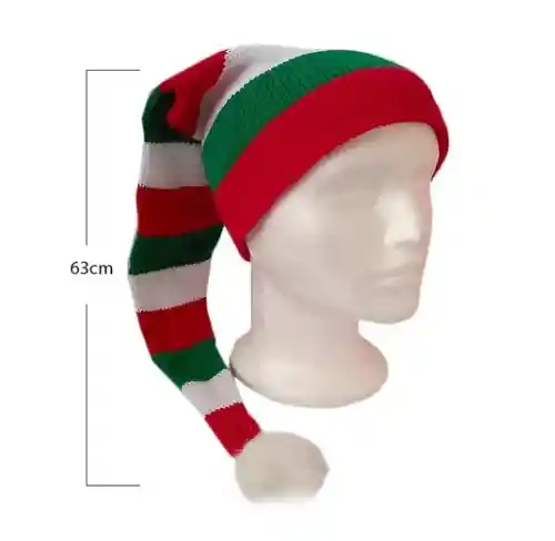 Gorro De Navidad Duende Largo Novenas 63cm Lana Con Pompon