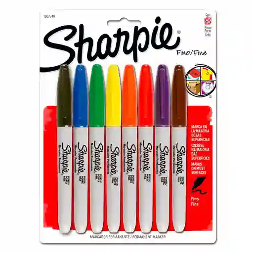 Marcador Sharpie X 8 Colores Punta Fina