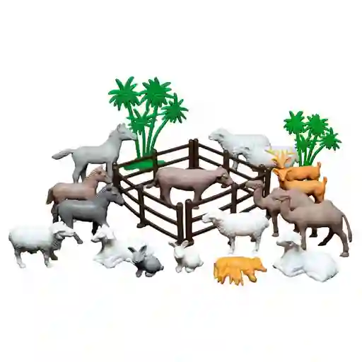 Figuras Pesebre Grande Animales Corral Arbol X 20 Unid