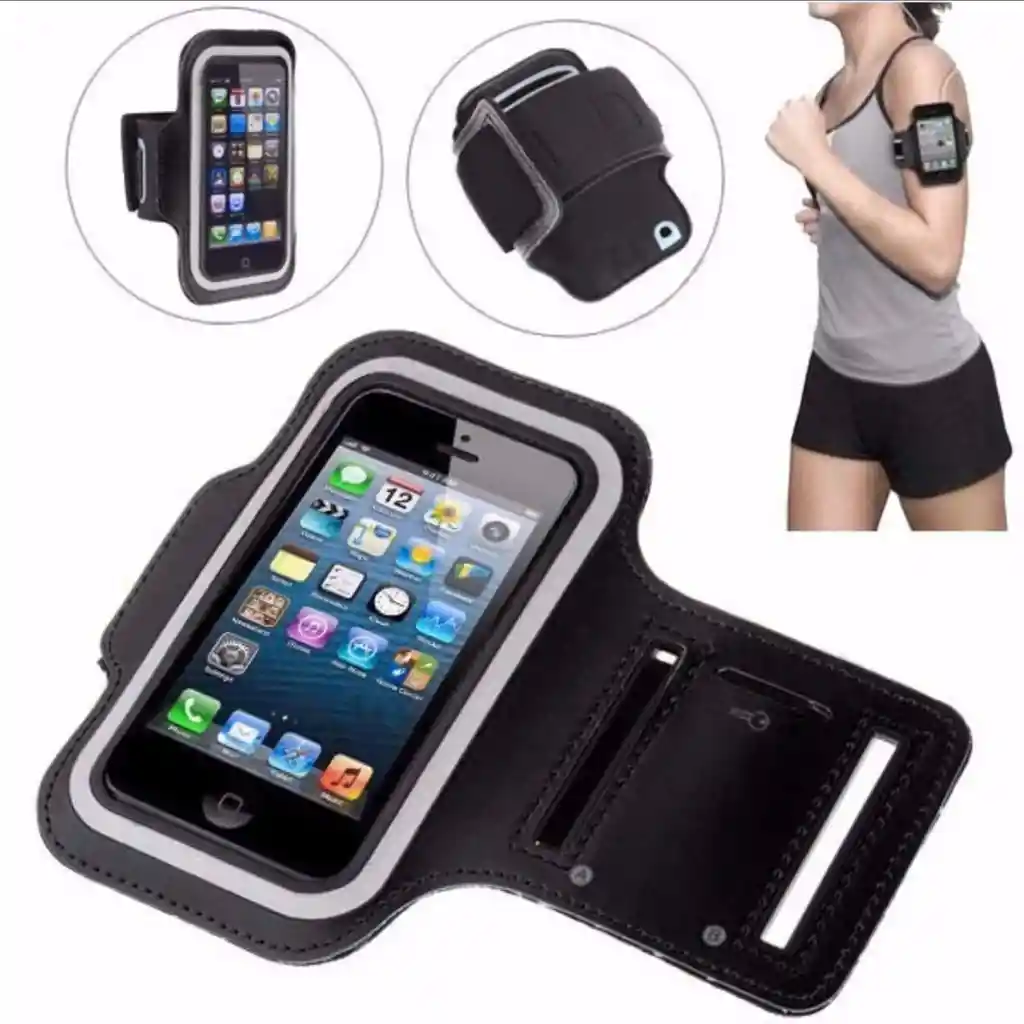 Estuche Brazalete Deportivo Para Celular Ajustable Negro Talla M