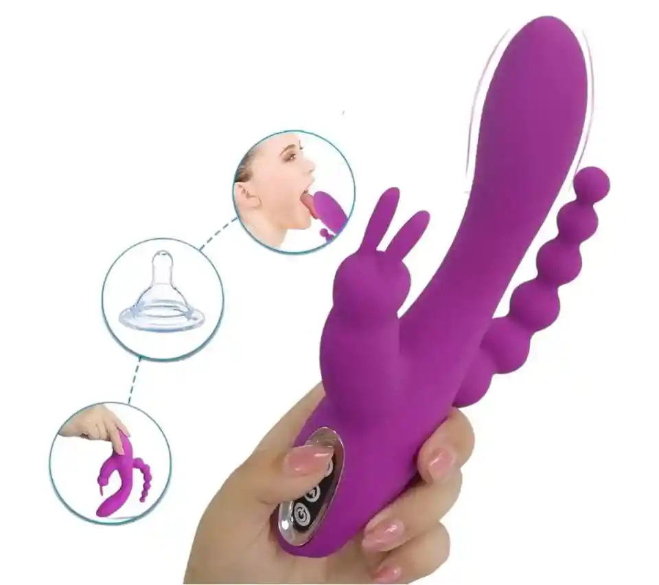 Vibrador 3 En 1 Estimulación Múltiple Ano Clitoris Y Punto G Recargable De Lujo + Lubricante Grátis