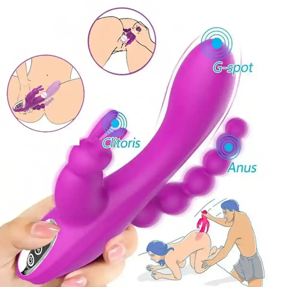 Vibrador 3 En 1 Estimulación Múltiple Ano Clitoris Y Punto G Recargable De Lujo + Lubricante Grátis