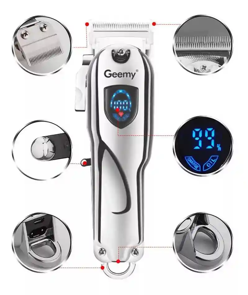  Maquina Peluquera  GEEMY  Inalambrica 6567 Recargable 4 Guias 