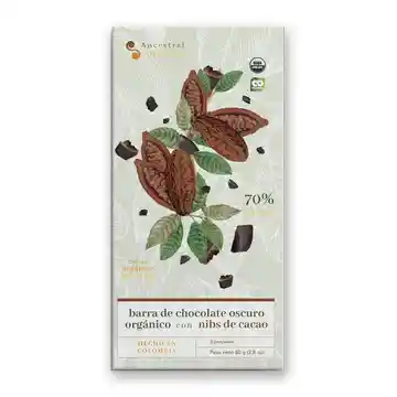 Barra Chocolate 70% Orgánico Nibs - Ancestral 80g