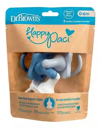 Chupos De Entretencion Dr Browns Silicona Happypaci 0-6m Azul