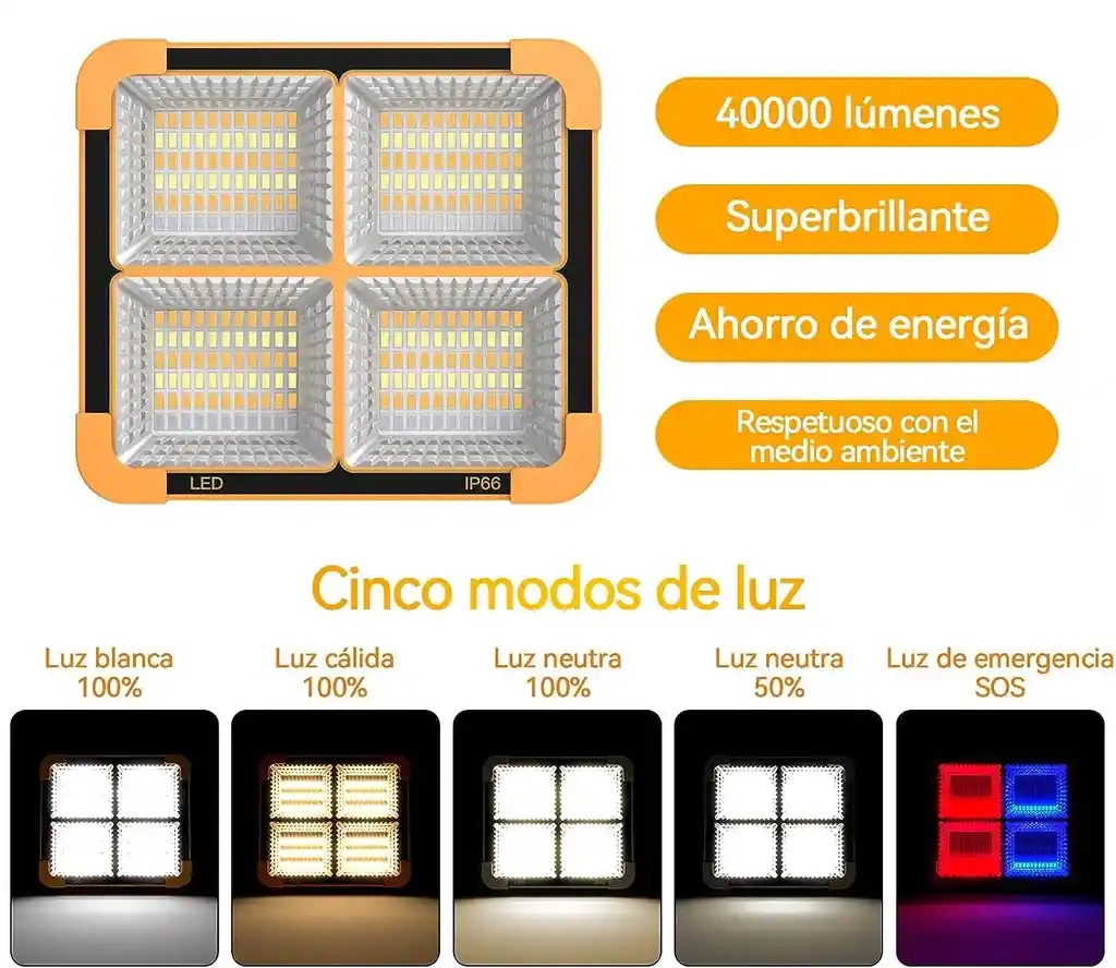 Reflector Solar De 800w Y Portátil Con Gancho Para Colgar Multifuncional