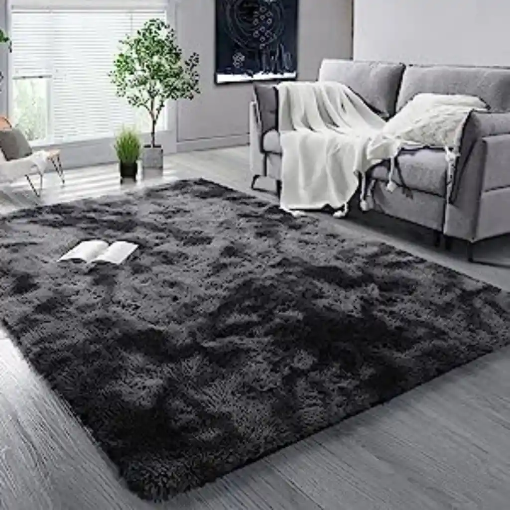 Tapete Alfombra Negro Satinada Manchas Grande 200 X 150 Cm