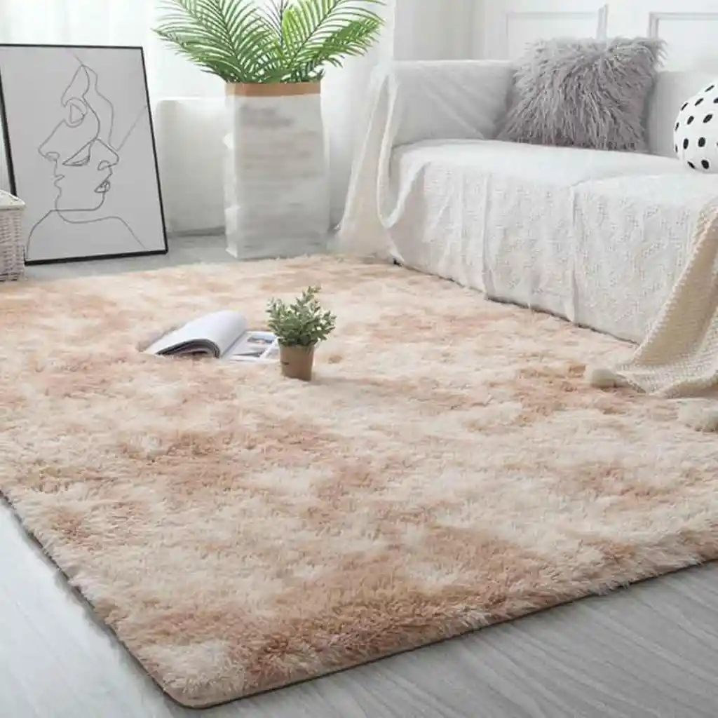 Tapete Alfombra Peluda Satinada Beis Grande 200 X 150 Cm