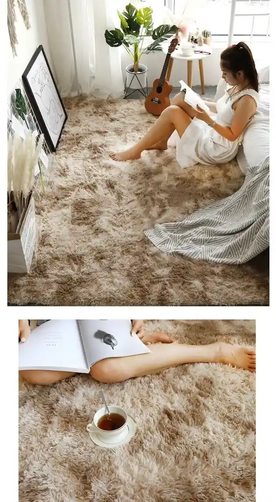 Tapete Alfombra Peluda Satinada Beis Grande 200 X 150 Cm