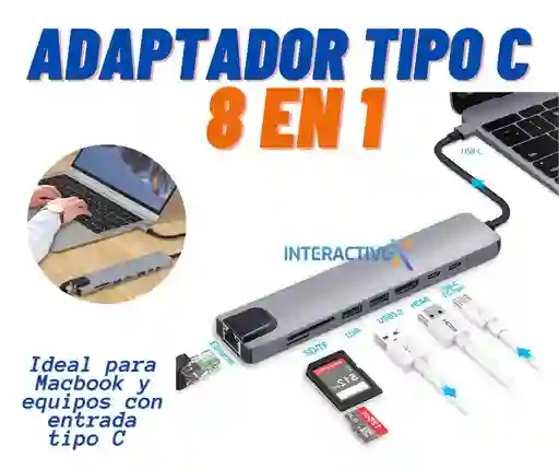 Adaptador Tipo C 8 En 1 /hdmi/usb 3.0/ Lan/ Usb C + Pd / Splitter Tipo C
