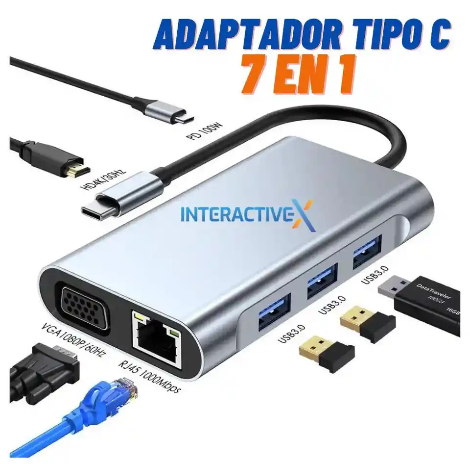 Adaptador Tipo C 7 En 1/ Convertidor Tipo C/conector Tipo C/vga, Hdmi