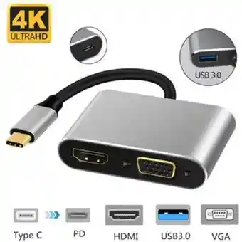 Adaptador Usb Tipo C 4 En 1 A Hdmi 4k, Vga, Usb 3.0, Usb C / Splitter Tipo C