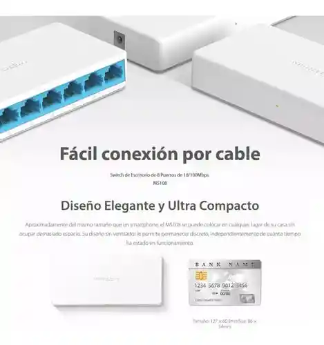 Switch De Red 8 Puertos 10/100, Multiplicador De Puertos De Red X 8/ Ethernet/ Lan / Internet