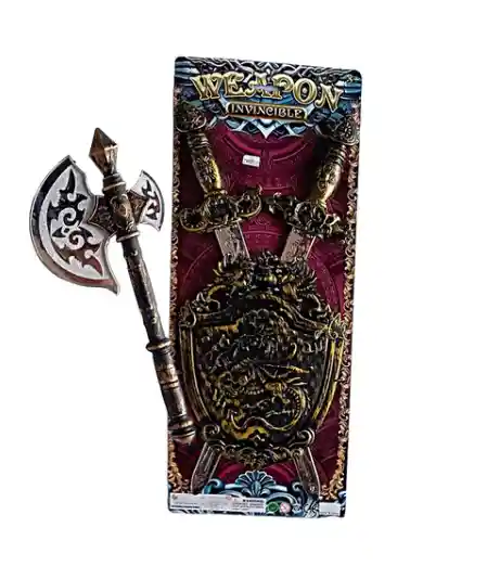 Kit Guerrero Gladiador Escudo Espada Hacha 40cm Disfraz Niños