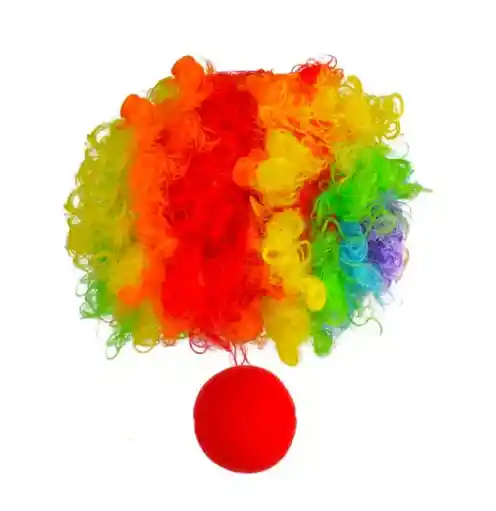 Peluca Afro Payaso Colores + Nariz Disfraz Hallowen Fiesta