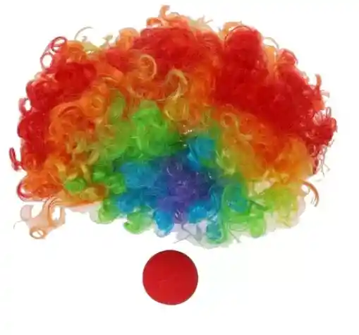 Peluca Afro Payaso Colores + Nariz Disfraz Hallowen Fiesta