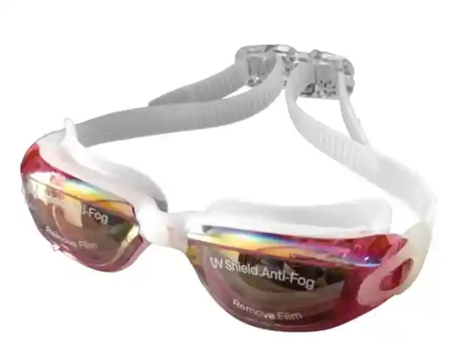 Gafas Natación Lente Espejo Filtro Uv Antiniebla Piscina( Rosa Con Blanco)