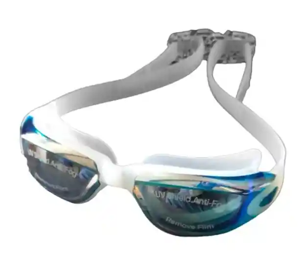 Gafas Natación Lente Espejo Filtro Uv Antiniebla Piscina ( Azul Con Blanco)