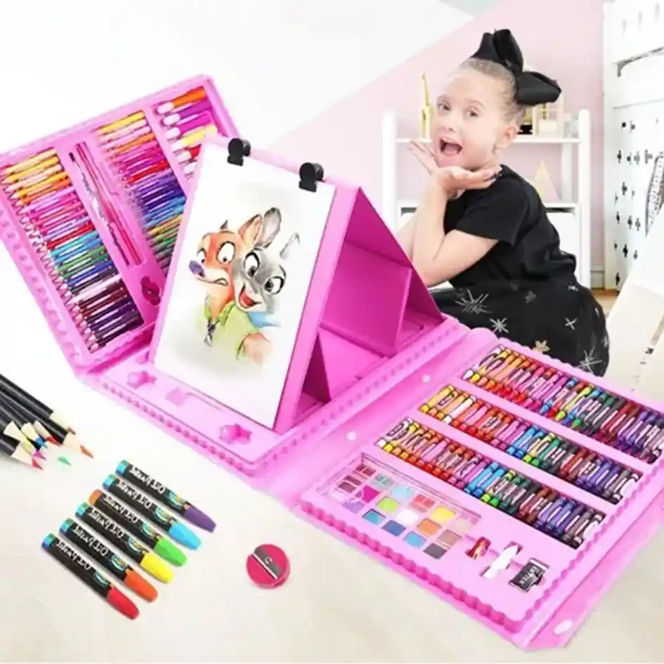 Kit De Pintura Para Niños De 208 Pcs Set De Arte Rosa