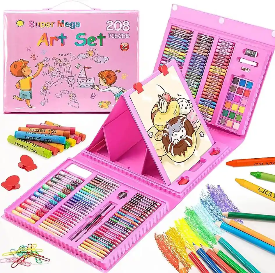 Kit De Pintura Para Niños De 208 Pcs Set De Arte Rosa