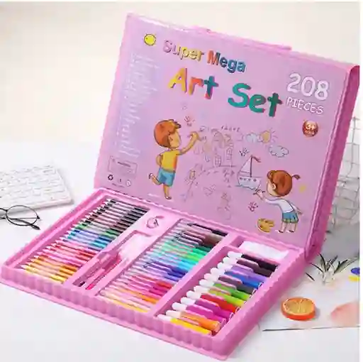 Kit De Pintura Para Niños De 208 Pcs Set De Arte Rosa