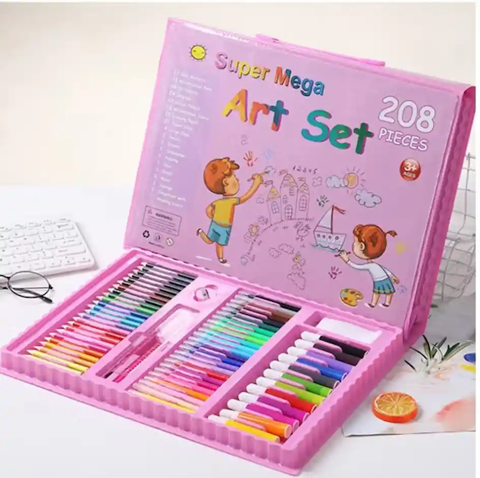 Kit De Pintura Para Niños De 208 Pcs Set De Arte Rosa