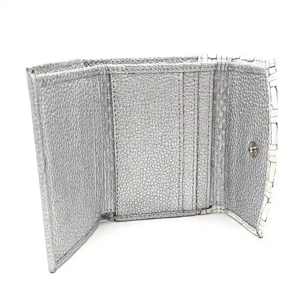 Billetera Plateada Para Dama Cuero Autentico