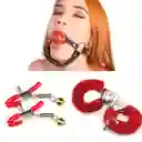 Kit De Sumisión Fetishe Mordaza + Esposas Bondage + Pezoneras De Pinza Red