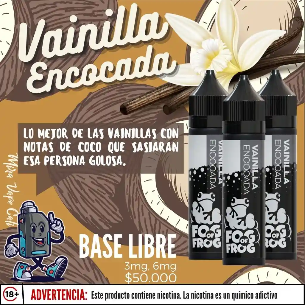 Fog Of Frogs - Vainilla Encocada E-liquid, Base Libre 6 Mg