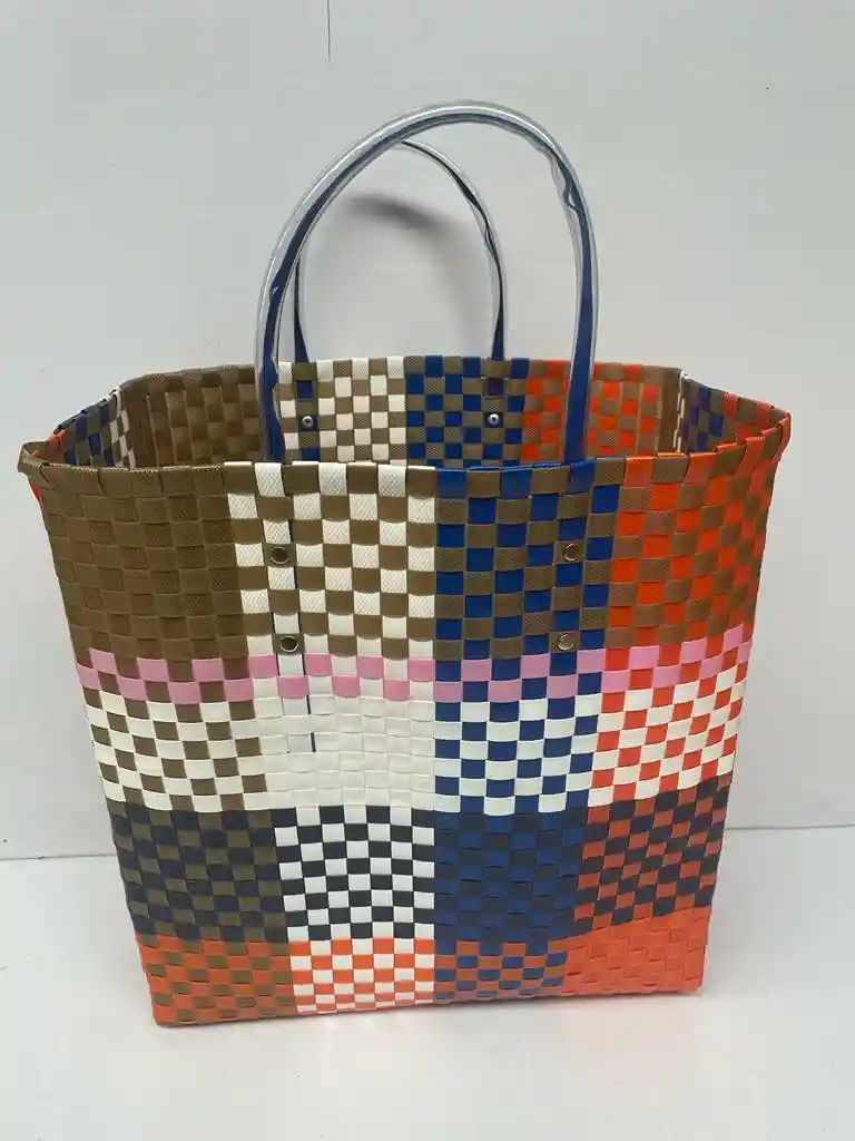 Bolsa Para Mercado No 6 Naranja/cafe/rosado/blanco/azul Oscuro/azul Claro